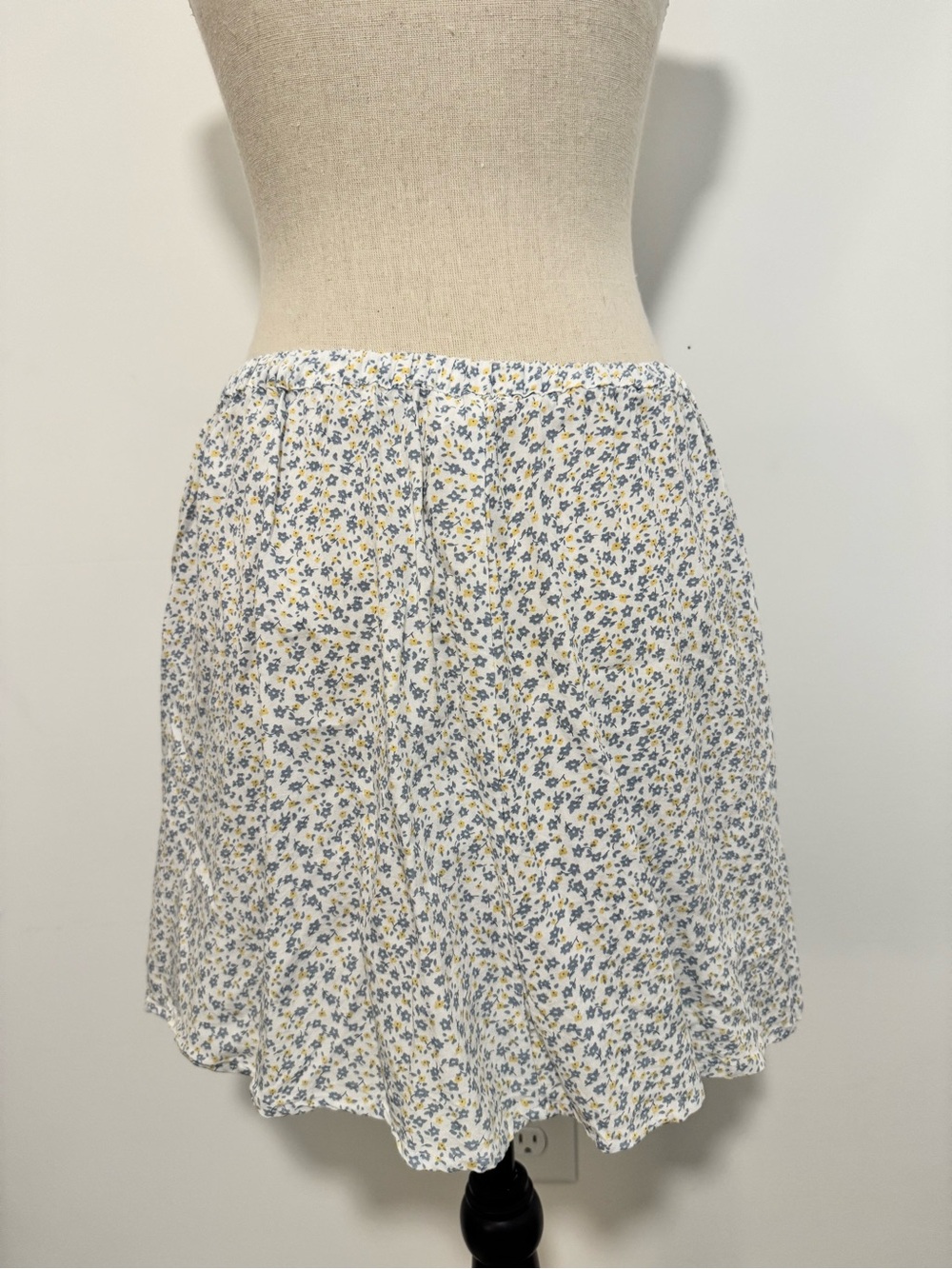Jopna Blue 100% Cotton White Yellow Floral Ruffle Mini Skirt Size M - Picture 11 of 11